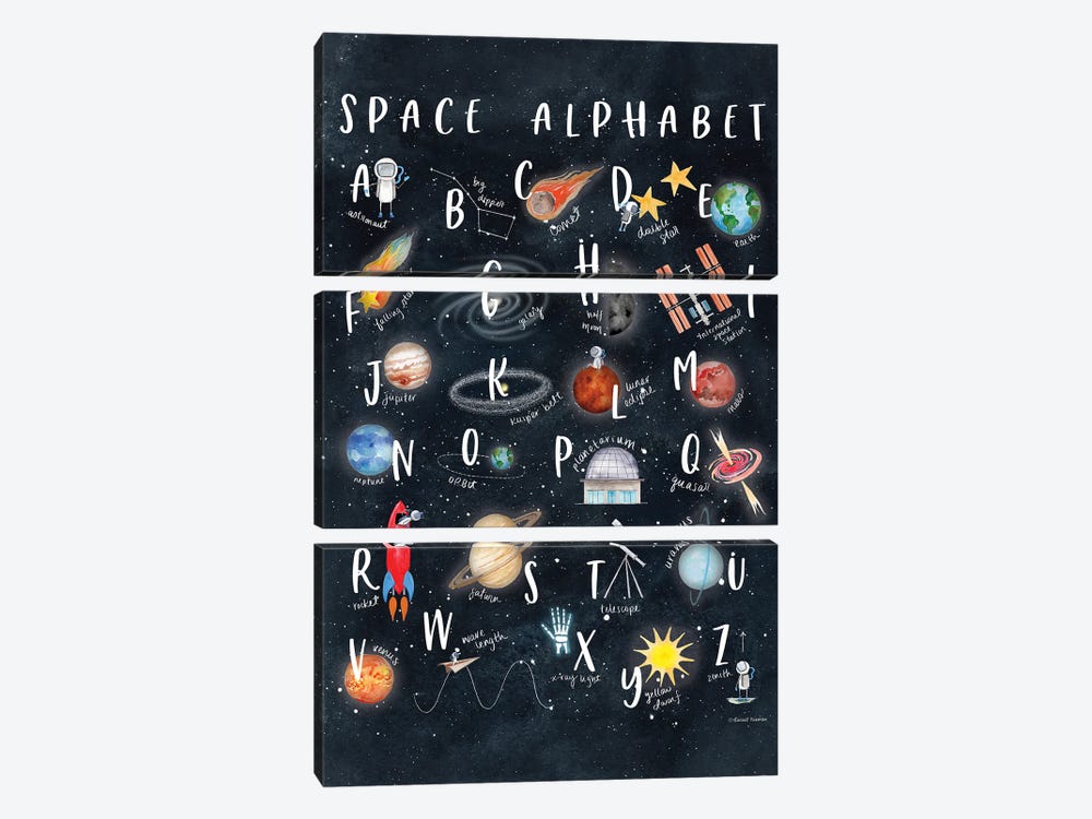 Space Alphabet by Rachel Nieman 3-piece Canvas Art Print