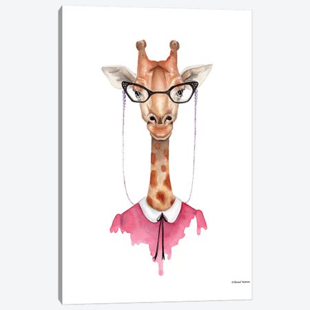 Giraffe In Glasses Canvas Print #RNI8} by Rachel Nieman Canvas Art