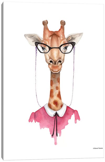 Giraffe In Glasses Canvas Art Print - Giraffe Art
