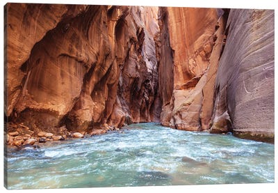 A River Runs Through Desert Canyon Walls Canvas Art Print - Ben Renschen