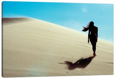 Nude Girl Walks In Desert Sand Dunes Canvas Art Print - Ben Renschen