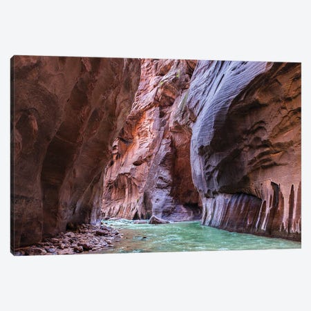 A Riverbend In The Narrows Canyon At Zion National Park, Utah Canvas Print #RNN6} by Ben Renschen Canvas Artwork