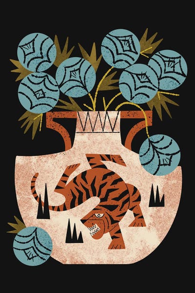 Pottery Still Life: Tiger Vase Bouquet by Renea L. Thull
