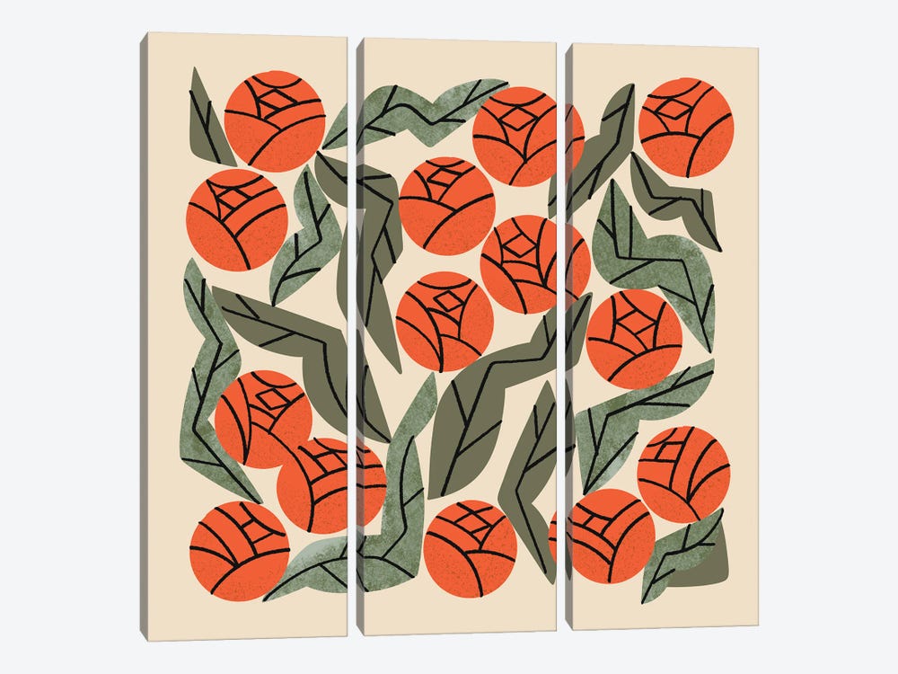 Hot Orange Blooms by Renea L. Thull 3-piece Canvas Wall Art