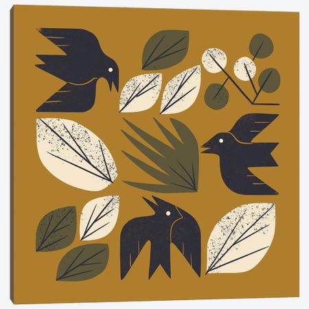 Birds And Leaves Grid Canvas Print #RNT10} by Renea L. Thull Art Print
