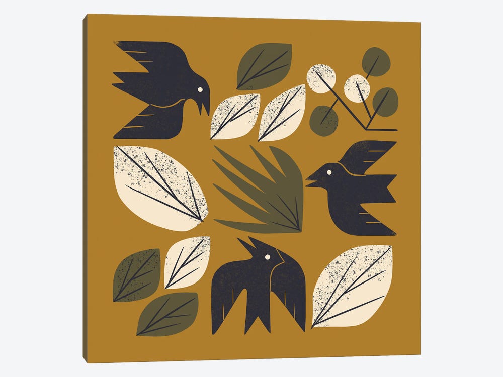 Birds And Leaves Grid by Renea L. Thull 1-piece Canvas Art Print