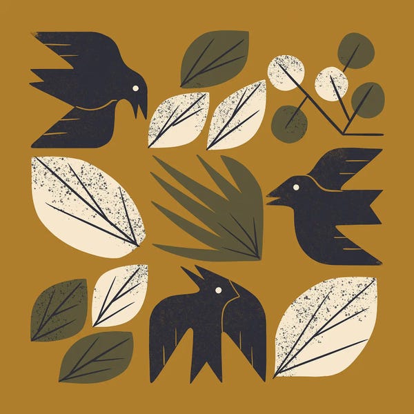 Mid-Century Modern Animals: Birds And Leaves Grid by Renea L. Thull
