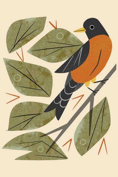 Mid-Century Modern Animals: Perching Robin by Renea L. Thull