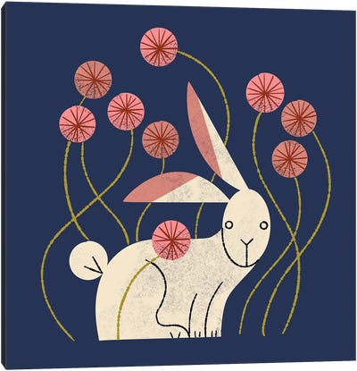 Rabbit And Wildflowers Canvas Art Print - Renea L. Thull