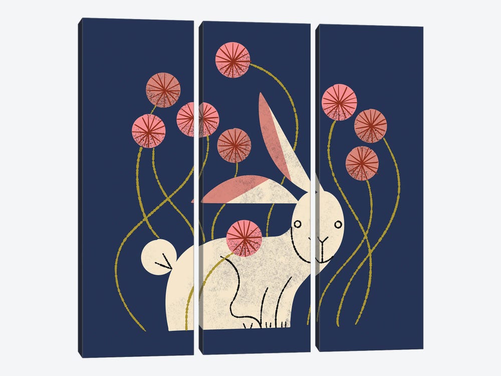 Rabbit And Wildflowers by Renea L. Thull 3-piece Canvas Art