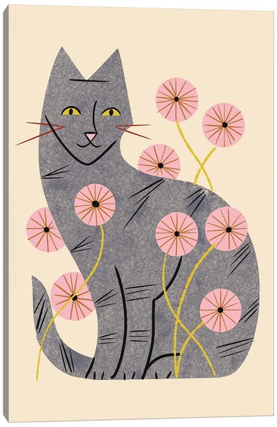 Tabby Cat And Wildflowers Canvas Art Print - Tabby Cat Art