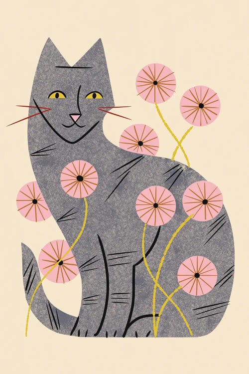 Tabby Cat And Wildflowers