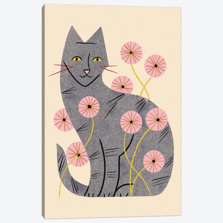 Tabby Cat And Wildflowers Canvas Print #RNT134} by Renea L. Thull Canvas Art Print
