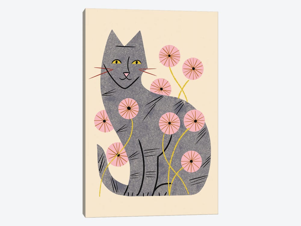 Tabby Cat And Wildflowers by Renea L. Thull 1-piece Canvas Wall Art