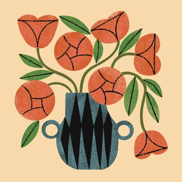 Pottery Still Life: Orange Rose Bouquet by Renea L. Thull