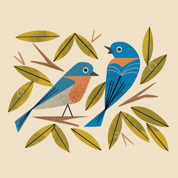 Birds: Midcentury Bluebird Pair by Renea L. Thull