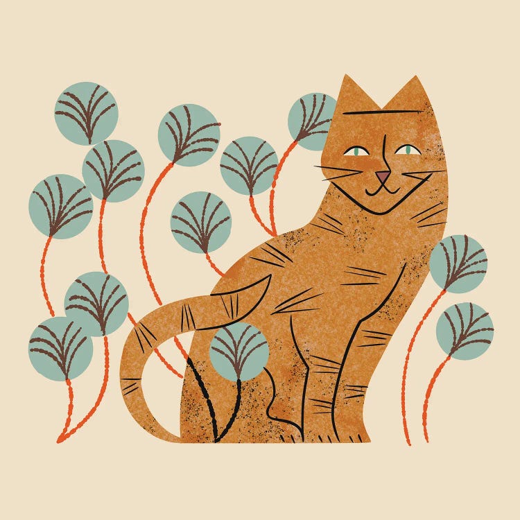 Ginger Tabby And Flowers by Renea L. Thull wall art