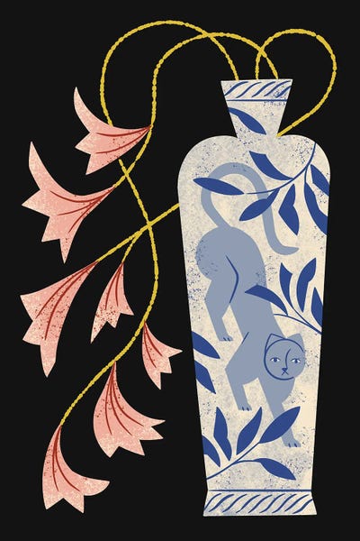 Lilies And Porcelain Cat Vase
