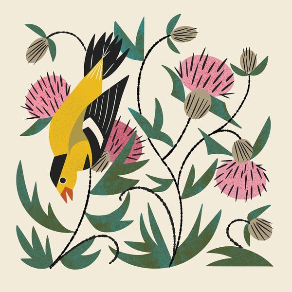 Minimalist Flowers: Goldfinch And Thistle by Renea L. Thull