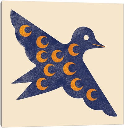 Moon Bird (Blue And Orange) Canvas Art Print - Renea L. Thull