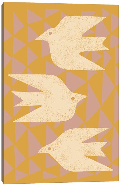 Doves In Flight (Yellow) Canvas Art Print - Dove & Pigeon Art