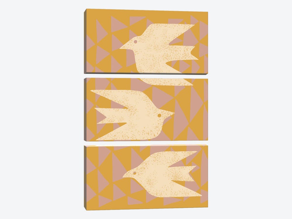 Doves In Flight (Yellow) by Renea L. Thull 3-piece Canvas Wall Art