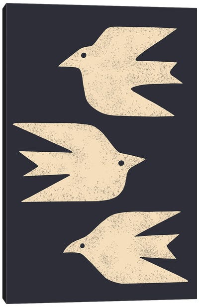 Doves In Flight (Black) Canvas Art Print - Japandi