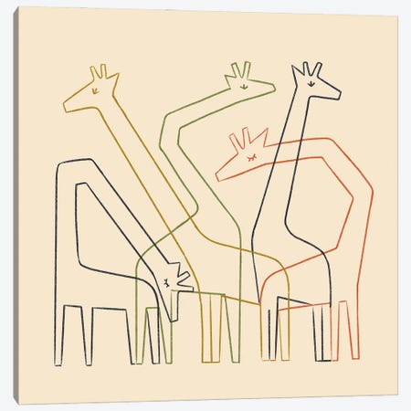 Five Giraffes (Cream) Canvas Print #RNT25} by Renea L. Thull Canvas Print