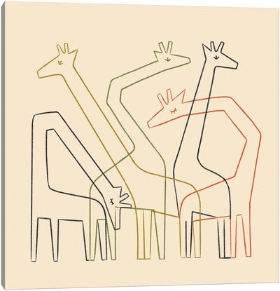 Five Giraffes (Cream) Canvas Art Print - Renea L. Thull