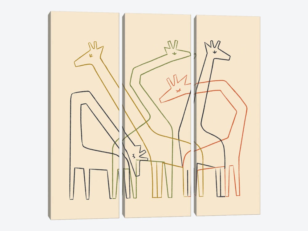 Five Giraffes (Cream) by Renea L. Thull 3-piece Canvas Print