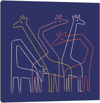 Five Giraffes (Royal Blue) Canvas Art Print - Indigo Art