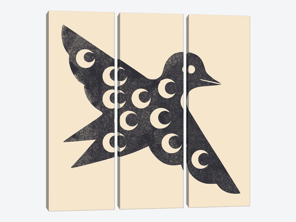 Moon Bird (Black) by Renea L. Thull 3-piece Canvas Art