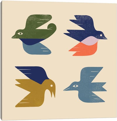 Four Birds Grid Canvas Art Print - Scandinavian Décor
