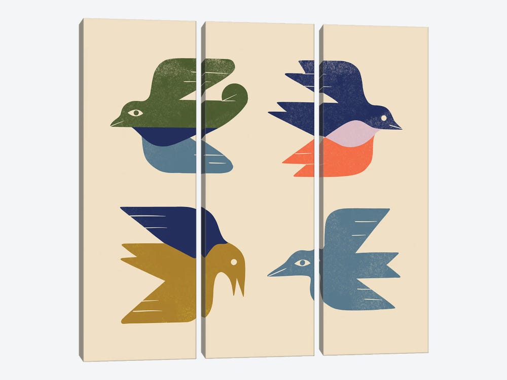 Four Birds Grid by Renea L. Thull 3-piece Canvas Art Print