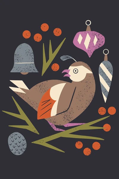 Holiday Partridge (Black) by Renea L. Thull art print