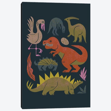 Jurassic Friends (Cool Black) Canvas Print #RNT39} by Renea L. Thull Art Print