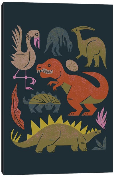 Jurassic Friends (Cool Black) Canvas Art Print - Tyrannosaurus Rex Art