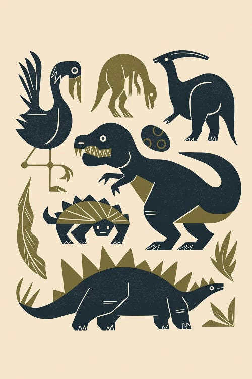 Jurassic Friends (Cream) by Renea L. Thull wall art