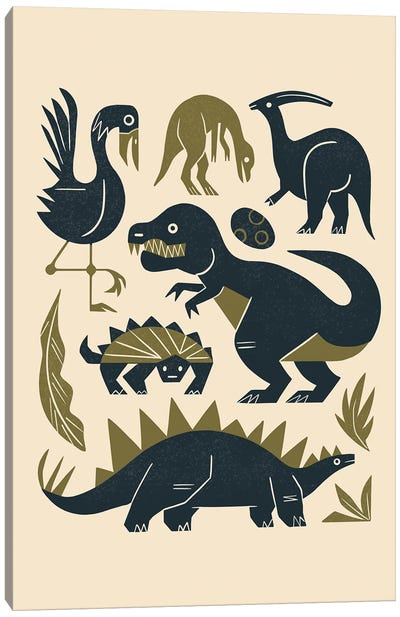 Jurassic Friends (Cream) Canvas Art Print - Raptor Art
