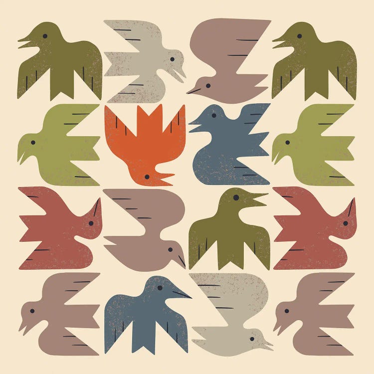 Midcentury Bird Grid (Cream)