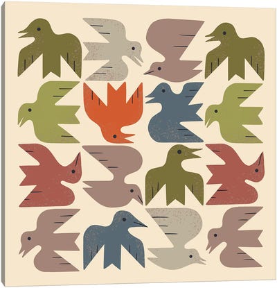 Midcentury Bird Grid (Cream) Canvas Art Print - Renea L. Thull