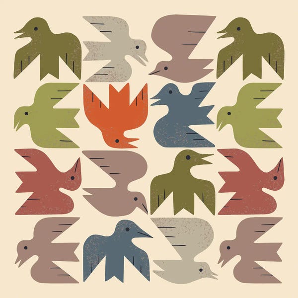 Mid-Century Modern Animals: Midcentury Bird Grid (Cream) by Renea L. Thull