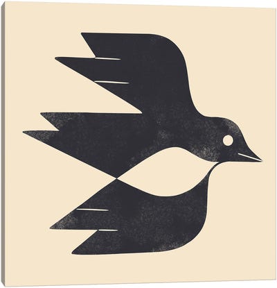 Minimal Blackbird II Canvas Art Print - Japandi