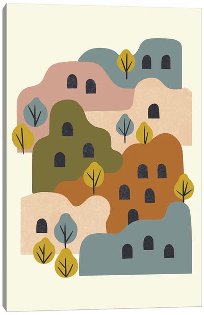 Adobe Village With Trees Canvas Art Print - Renea L. Thull