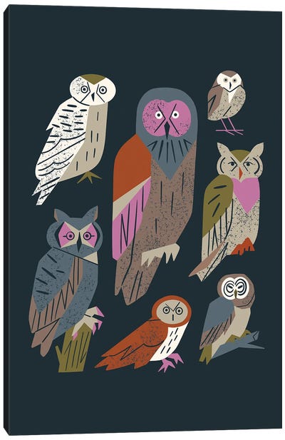 Owl Friends (Cool Black) Canvas Art Print - Renea L. Thull