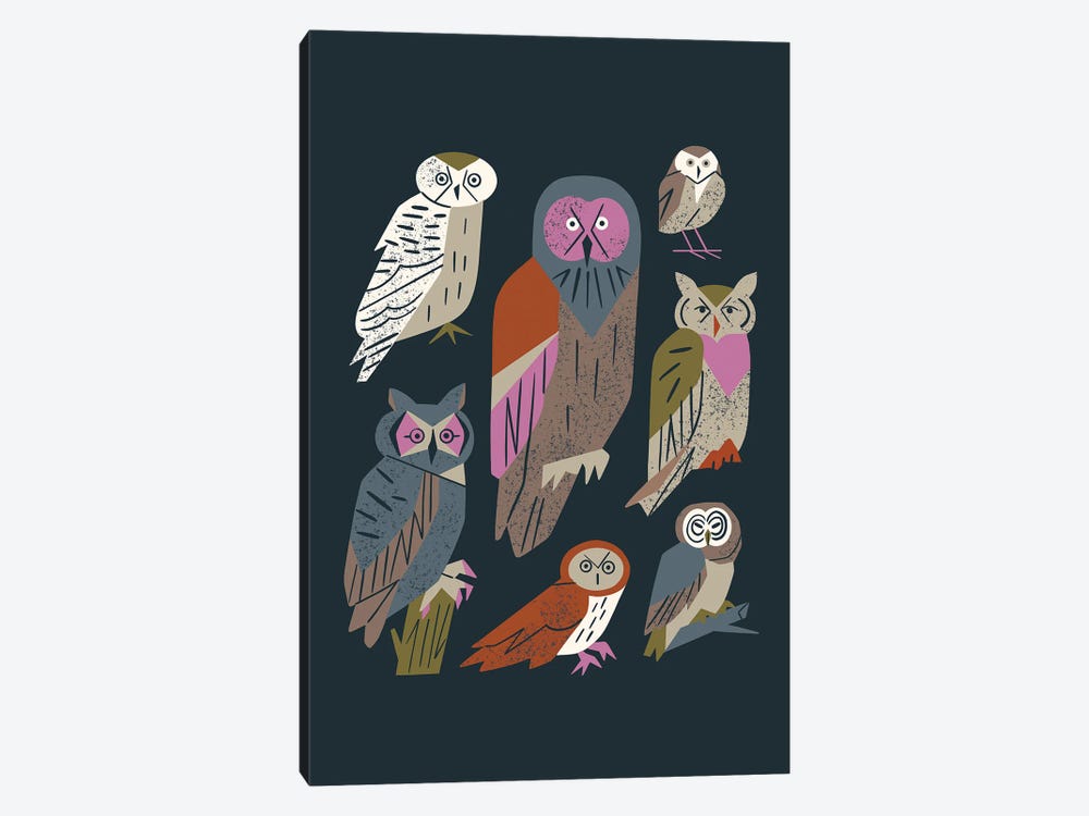 Owl Friends (Cool Black) by Renea L. Thull 1-piece Canvas Art Print