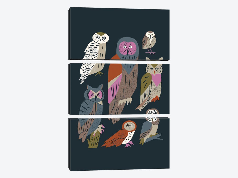Owl Friends (Cool Black) by Renea L. Thull 3-piece Art Print
