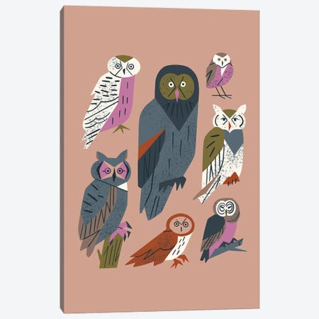Owl Friends (Dusty Pink) Canvas Print #RNT57} by Renea L. Thull Canvas Art