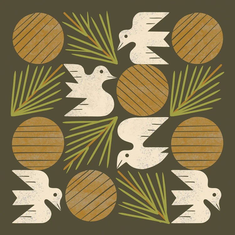 Pine Forest Doves Grid (Olive Green)