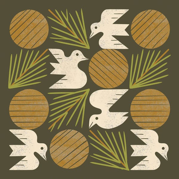 Pine Forest Doves Grid (Olive Green)